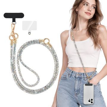 Crystal Phone Lanyard, 3-Way Crossbody, Neck & Wristlet Strap