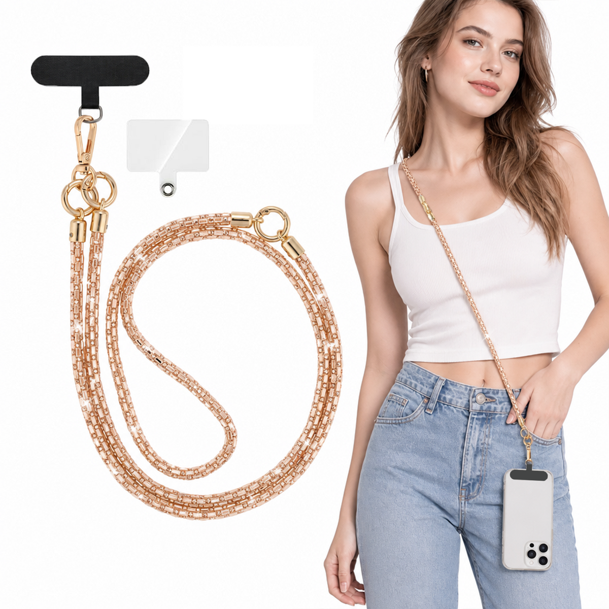 Crystal Phone Lanyard, 3-Way Crossbody, Neck & Wristlet Strap