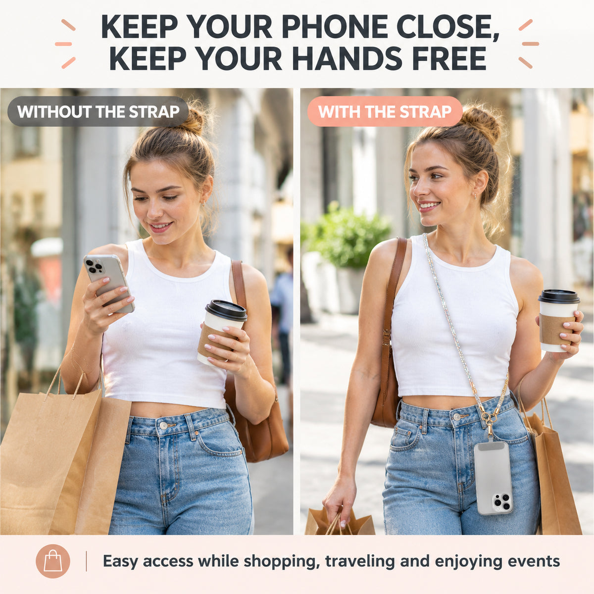 Crystal Phone Lanyard, 3-Way Crossbody, Neck & Wristlet Strap