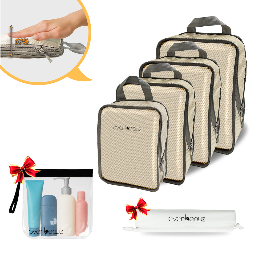Packing Cubes for Travel - Sturdy, Lightweight Compression. A Durable and Tidy Packing Solution for Easy Travel Organization. Includes Toiletry and Shoe Bags